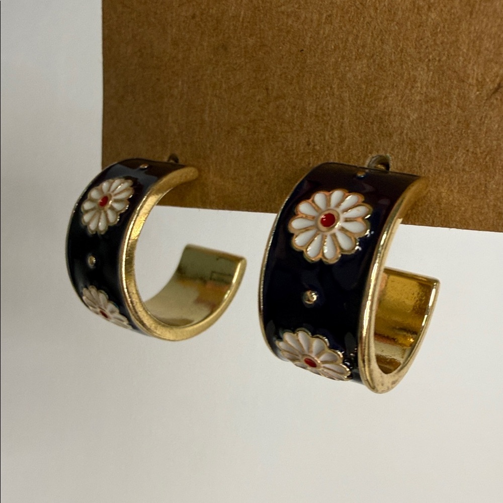 Floral Enamel Hoop Earrings - Picture 6 of 7